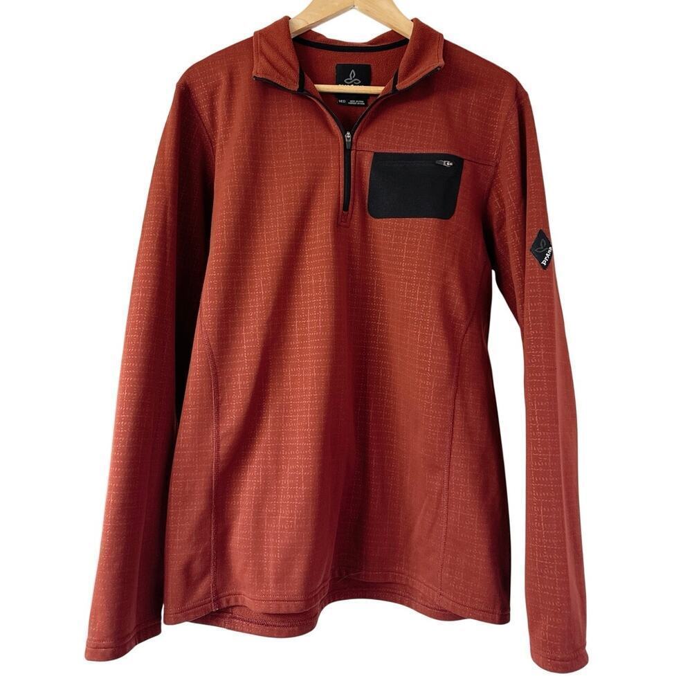 Prana Pullover Mens Medium Long Sleeve 1/4 Zip in Rust - Outdoor Hiking *EUC